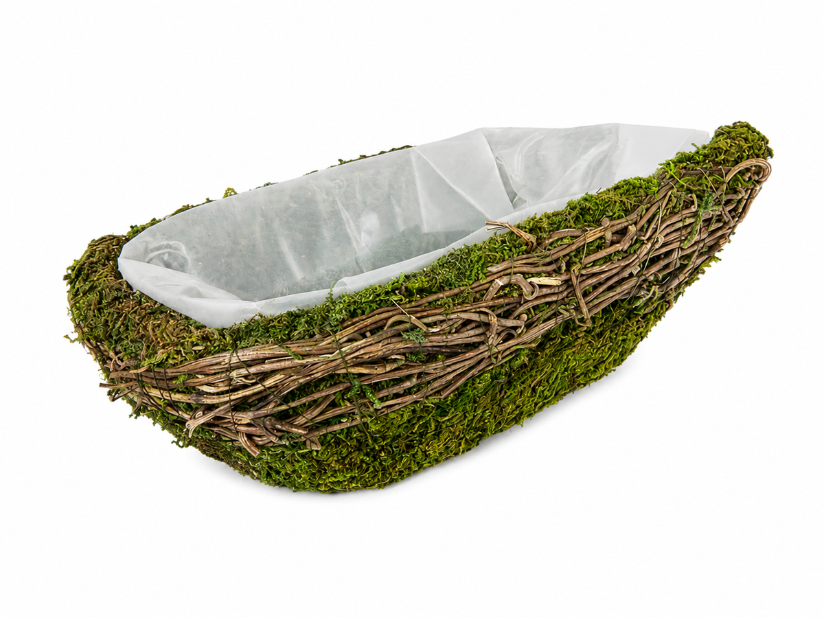 Machový prútený obal – loďka