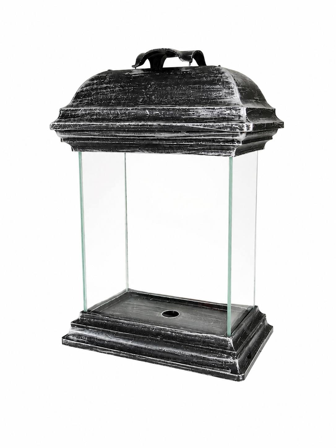 Hranatý kovovo-sklenený lampáš