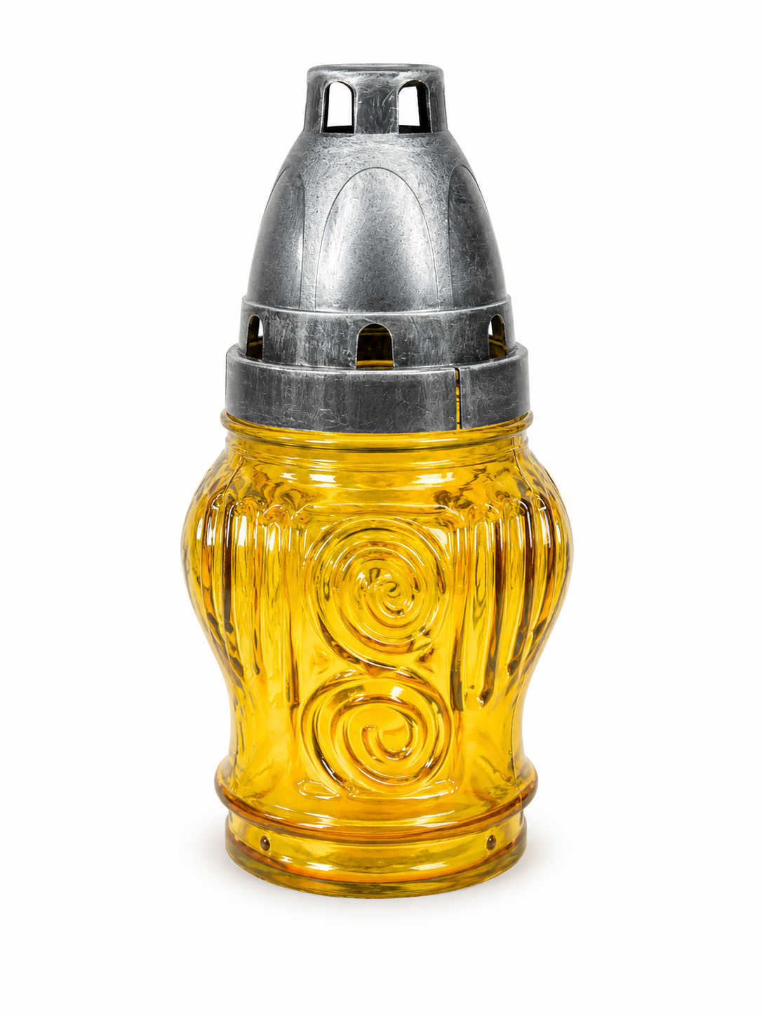 Žltý sklenený pietny lampáš