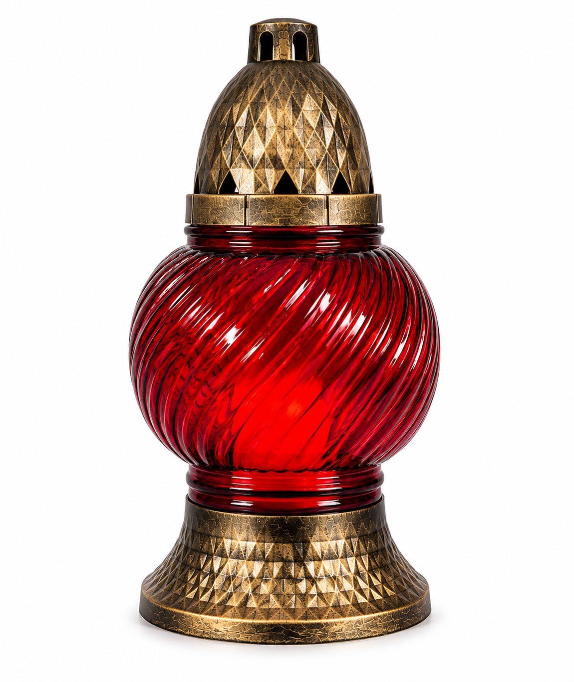 Červený sklenený pietny lampáš – guľa