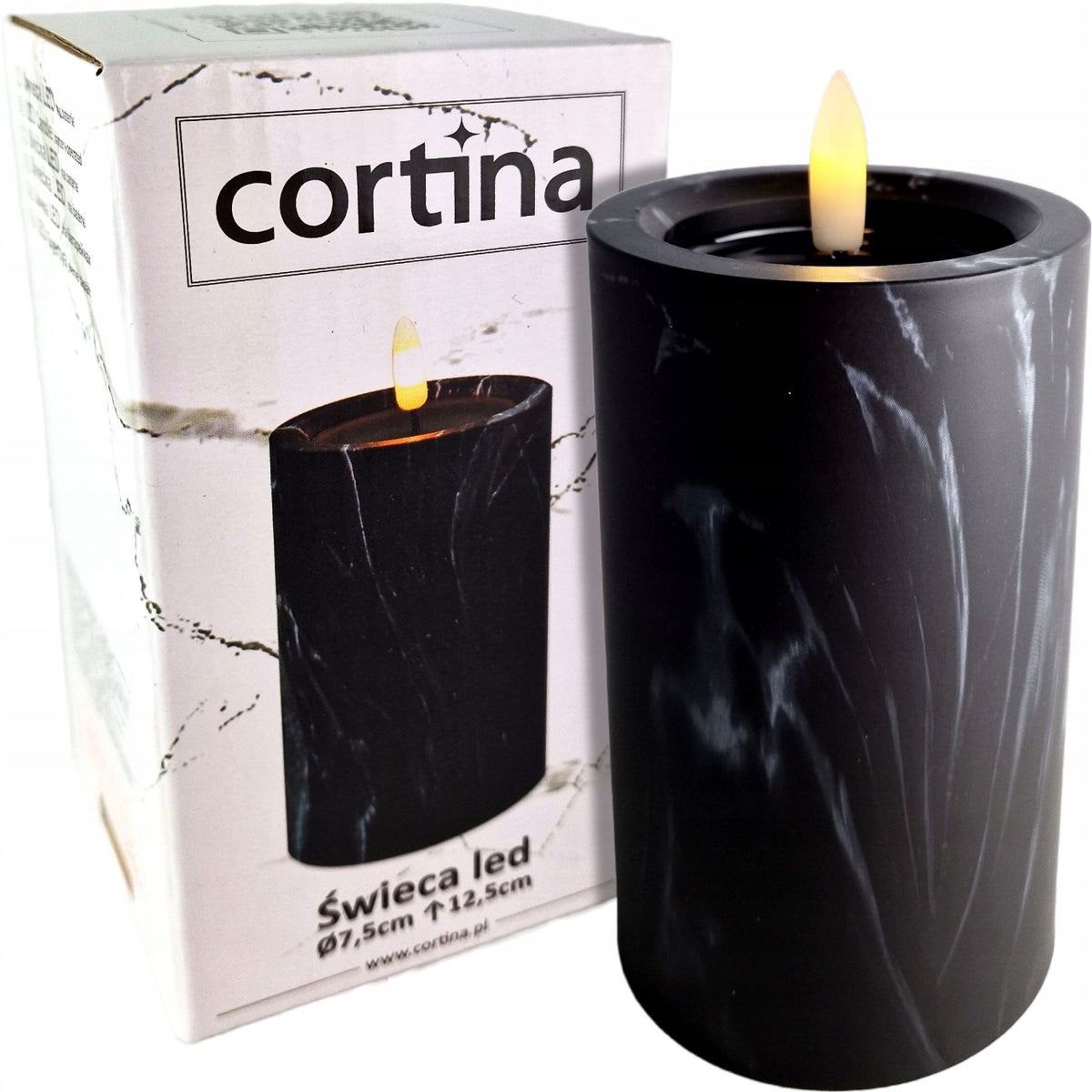 Čierna mramorová valcová LED sviečka – variant