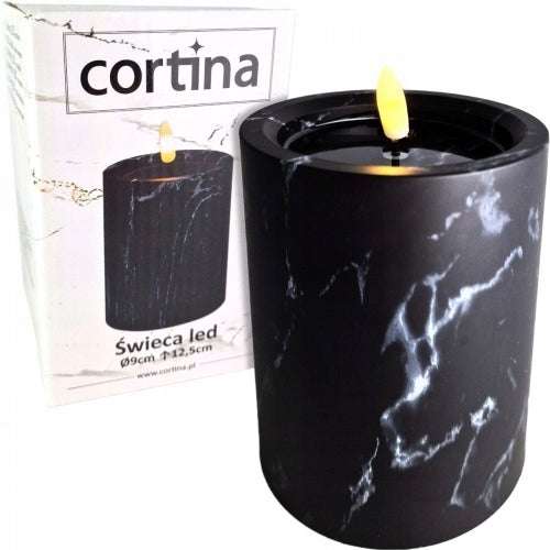 Čierna mramorová valcová LED sviečka