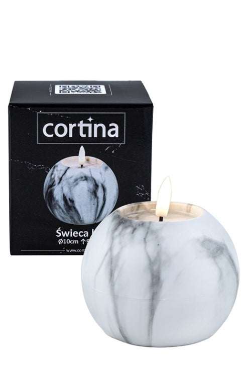 Biela mramorová guľová LED sviečka