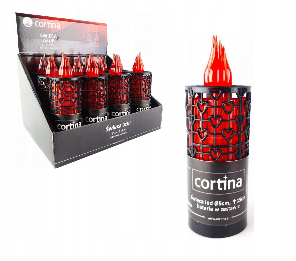 LED pietny lampáš Cortina – červeno-čierny vzor