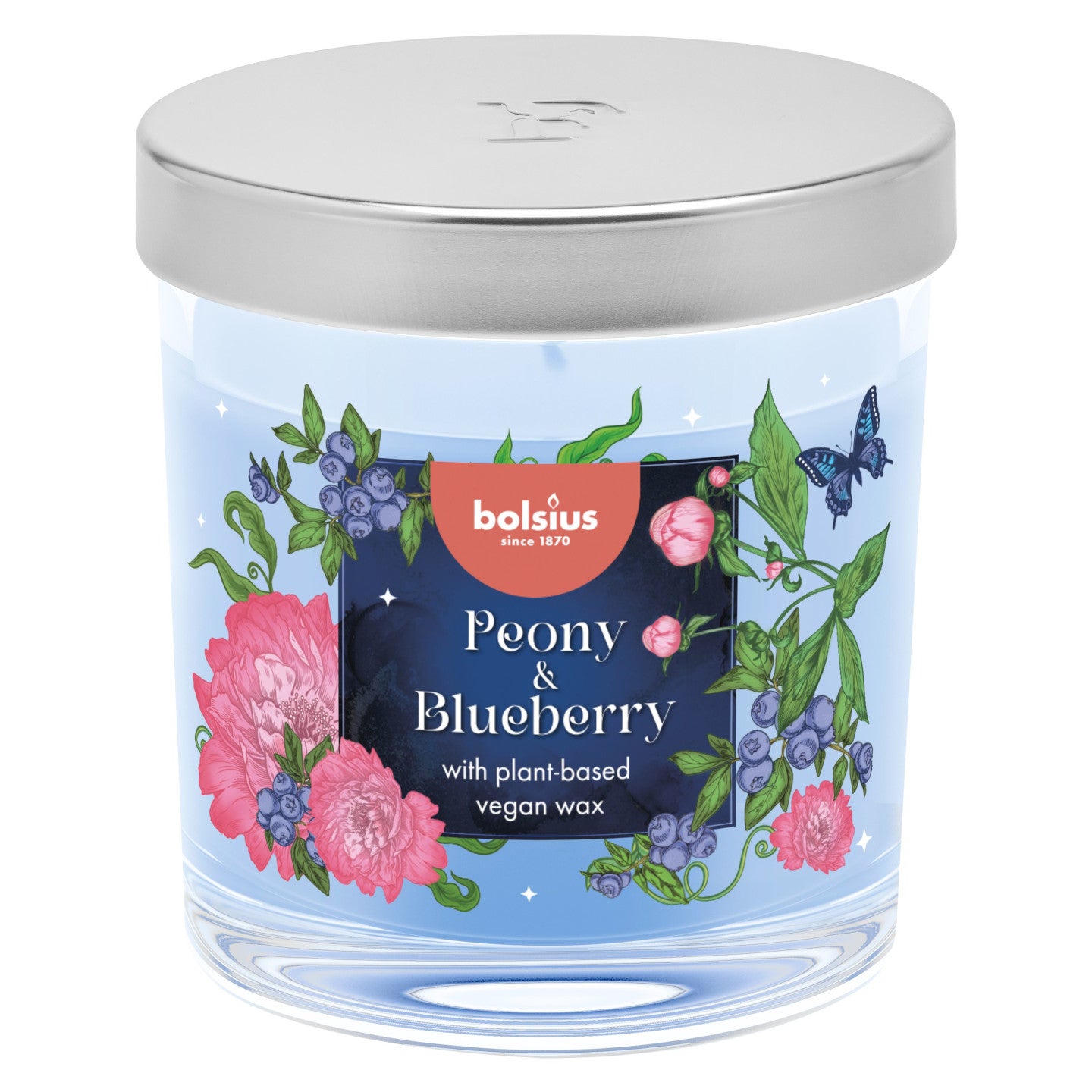 Vonná sviečka Bolsius Peony & Blueberry v skle