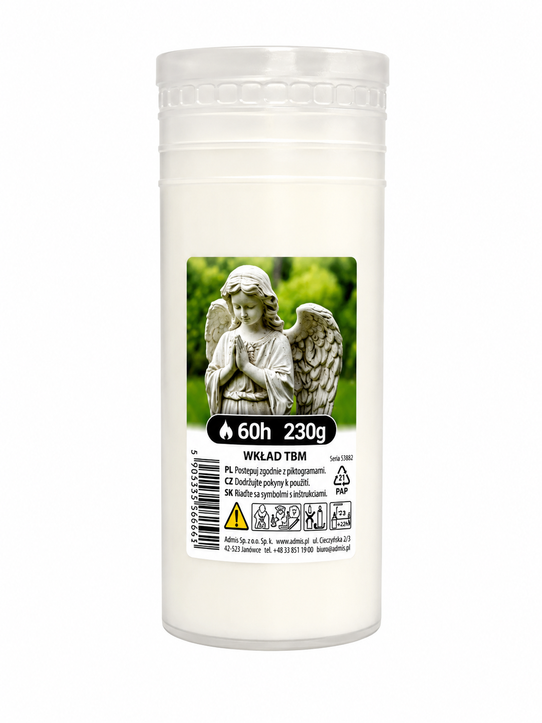 Pietny sviečkový vklad s anjelom, 60 h, 230 g