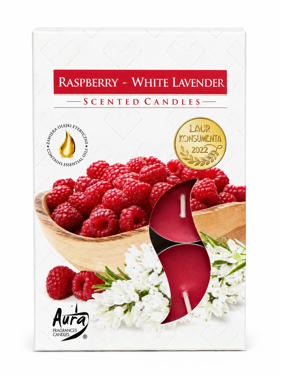 Vonné sviečky Aura Raspberry & White Lavender