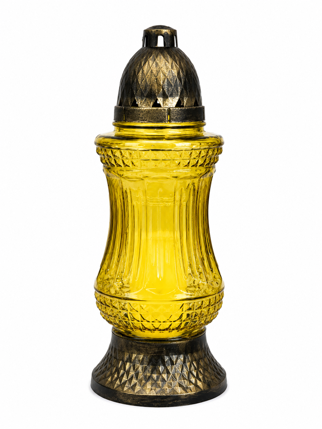 Žltý sklenený pietny lampáš