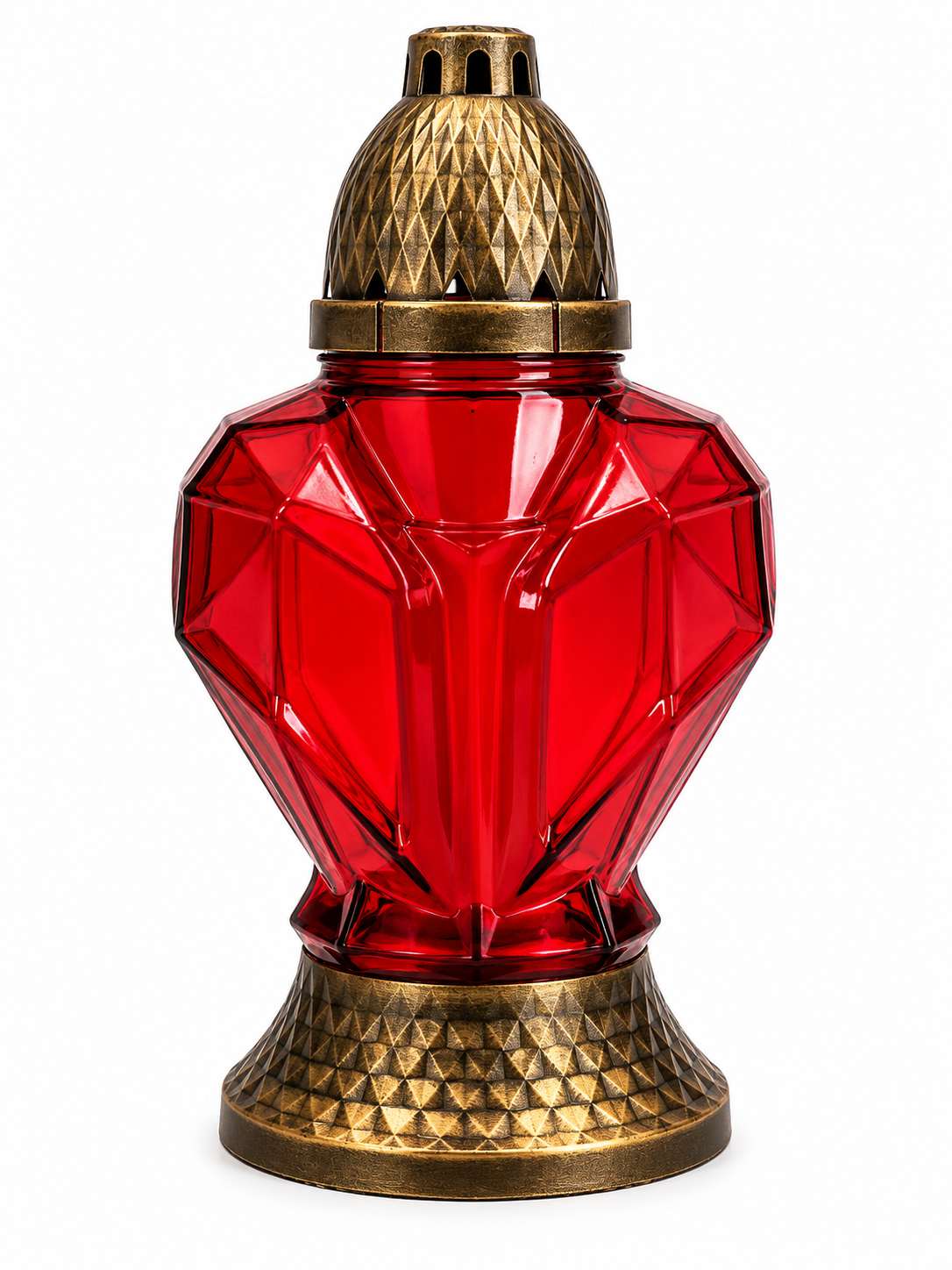 Červený sklenený pietny lampáš – diamant