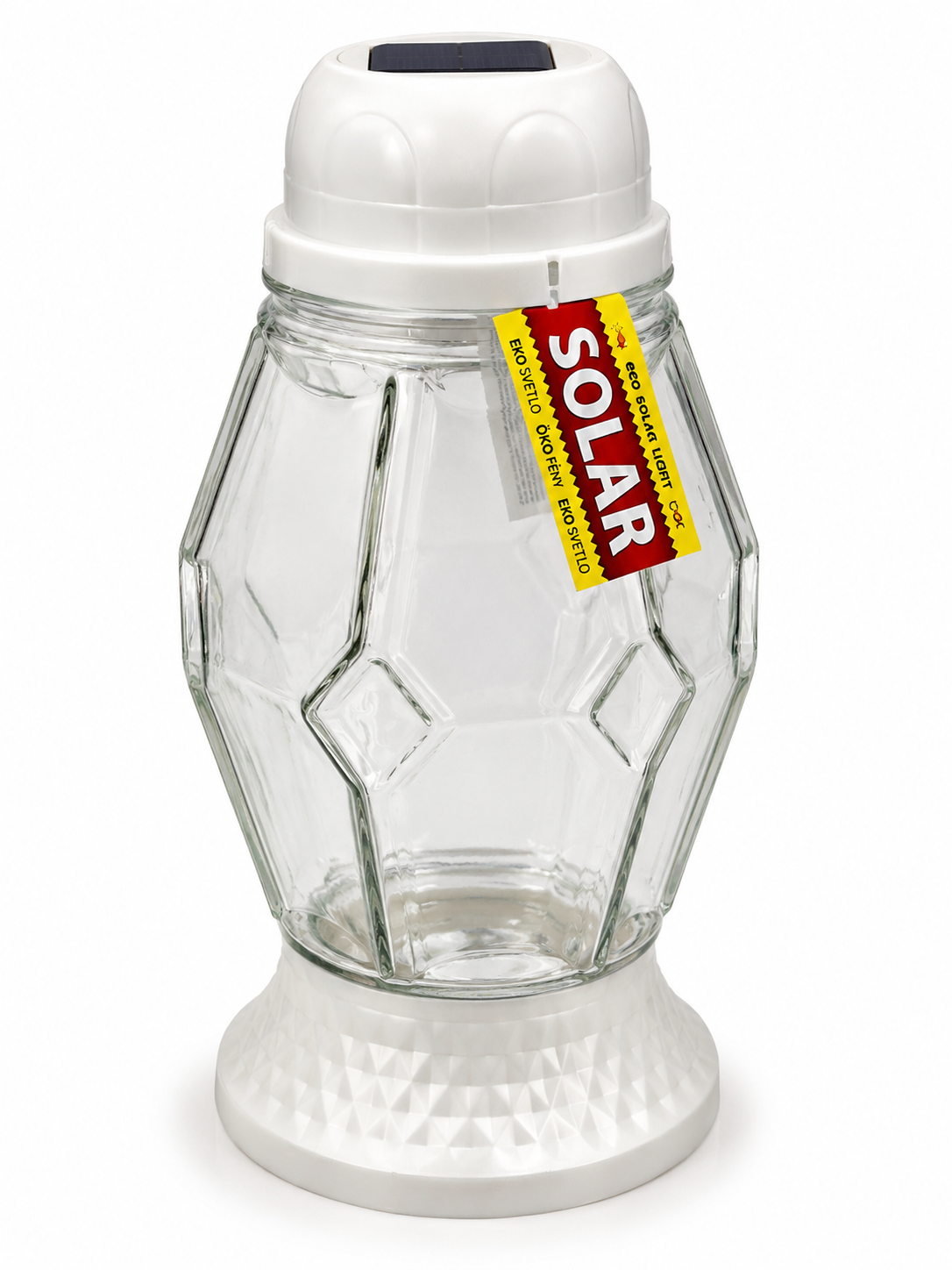 Solárny číry sklenený pietny lampáš